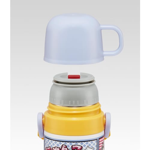 Skater Kids' Stainless Steel Water Bottle, 2-Way Design, 420ml (Direct Drinking) or 350ml (Cup Drinking), The Battle Cats 23 Design, Kid-Friendly, Lig