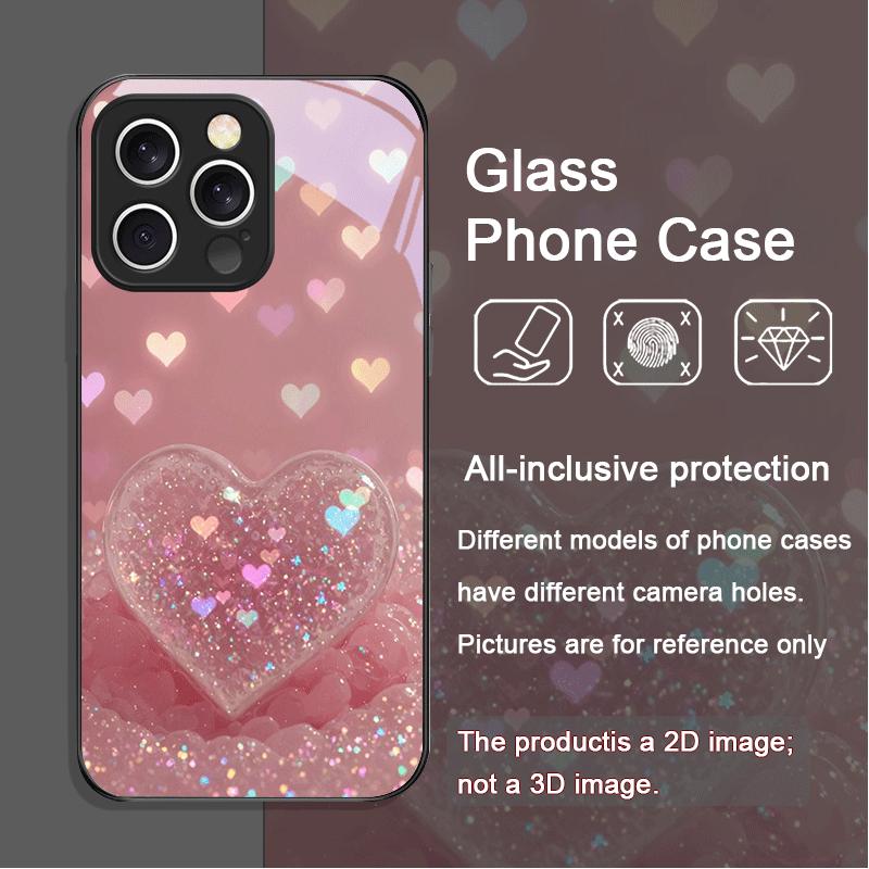 

Стильний рожевий чохол-кришка з загартованого скла з кристалами у формі серця для iPhone 17 16 Pro Max 15 14 13 12 11 Mini XS XR 7 8 14 Plus iPhone 15 Pro Max