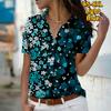 2025 Summer New Fashion Women's Flower Printed Short Sleeve V-neck Casual Button-down Shirt Top