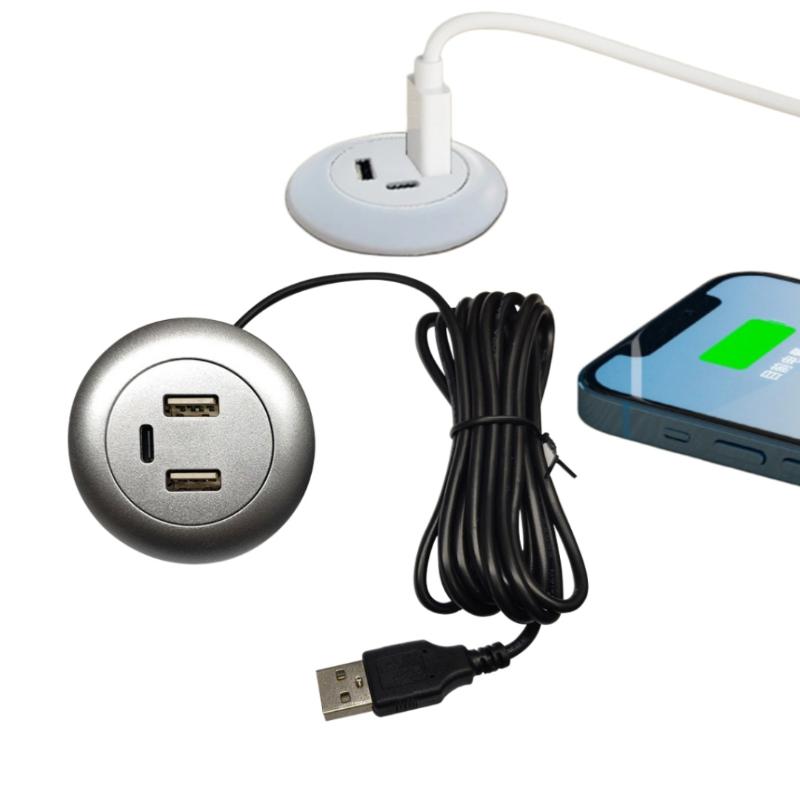 1Pcs Type-C Usb Charger 3 In 1 Splitter Desktop Hole Embedded Usb Hub For Laptop Pc Mobile Phone Charging Furniture Office Socke