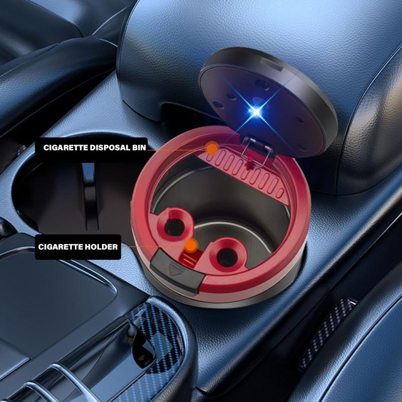 Auto Zigaretten Aschenbecher, Tragbarer Blauer LED Licht Auto Aschenbecher Becherhalter mit Deckel, Fahrzeug Zigaretten Aschenbecher