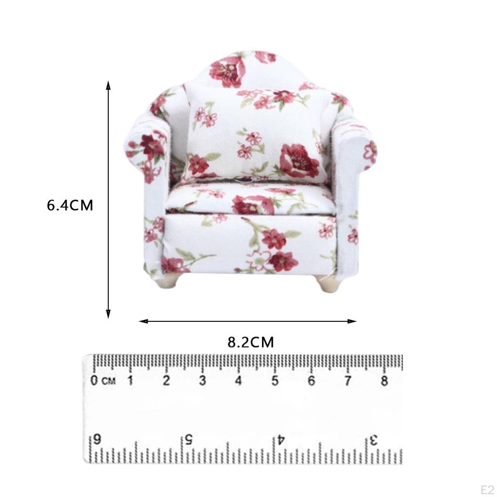 1/12 Miniature Dollhouse Floral Sofa with for Arm Room Furniture Children