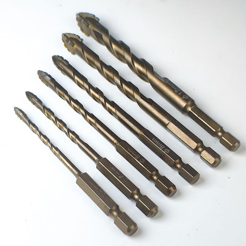 Serrated Tile Drill Bit Four-Edged Hexagonal Shank Drill Bit Drilling Tool for Glass Ceramic Concrete Brick