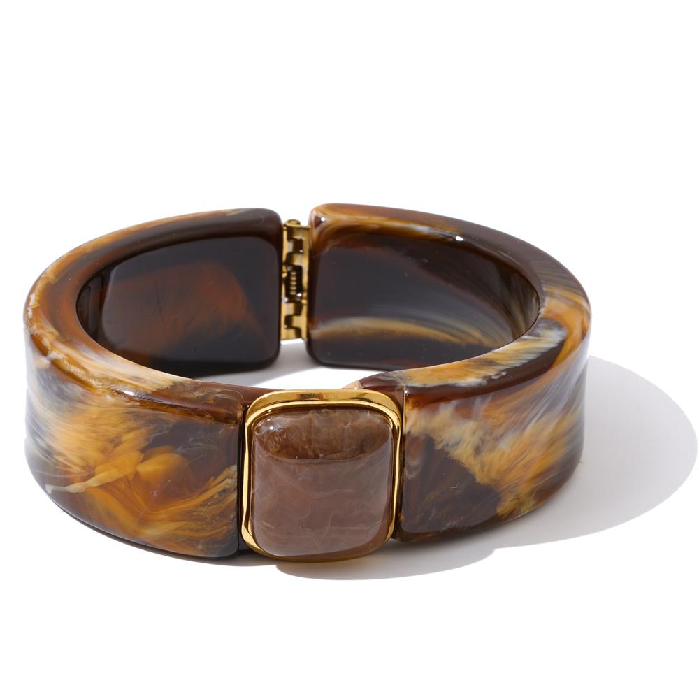 Yhpup 66mm Groen Roze Bruin Paars Acryl Dikke Armband Manchet voor Vrouwen Roestvrij Staal Nieuwkomers 2025 Polssieraad Cadeau