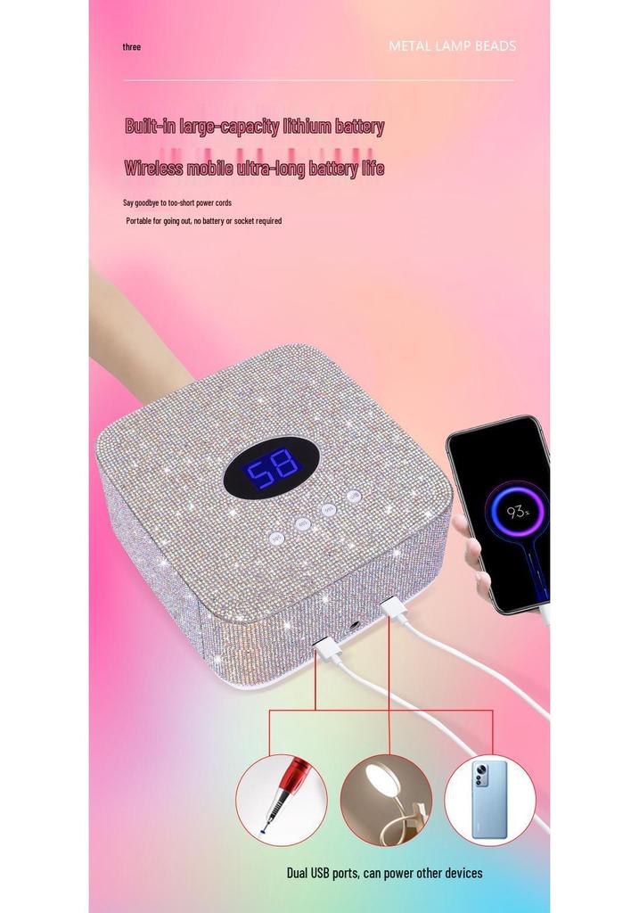 Rhinestone Wireless Rechargeable 54W Nail Lamp - Smart Induction, Quick Dry, No Blackening Hands