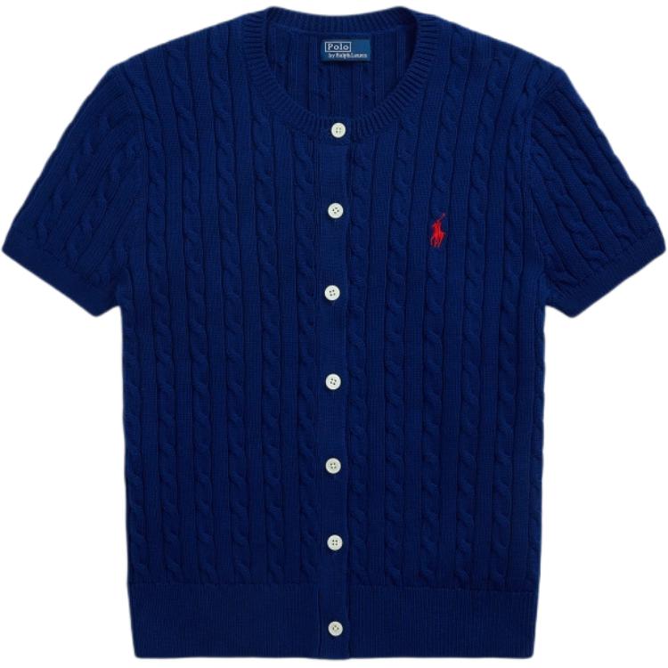 

Женский топ с вышивкой логотипа Polo Ralph Lauren, облегающий, с коротким рукавом, вязаный, синий WMPOSWENDW20395-400 XS