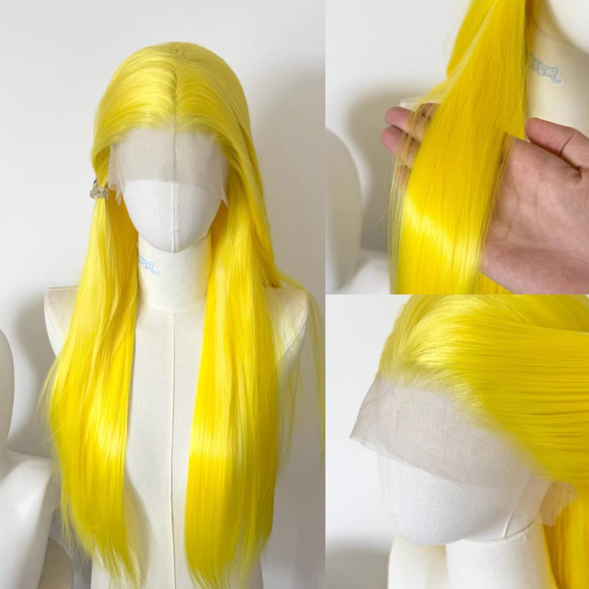 

Lemon Golden Cold Golden Yellow Wigs Hand Hook HD Lace Front Wig Emeralds Cosplay Wig Nature Looking Glueless Blonde Wig Daily (as the picture,26inches&150%&1pc)