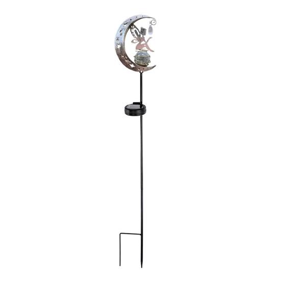 Hummingbird Moon Solar Light, Metal Crescent with Crackle Glass Ball Garden Stake, Solar Pathway Light for Yard Patio Lawn Outdoor Decor