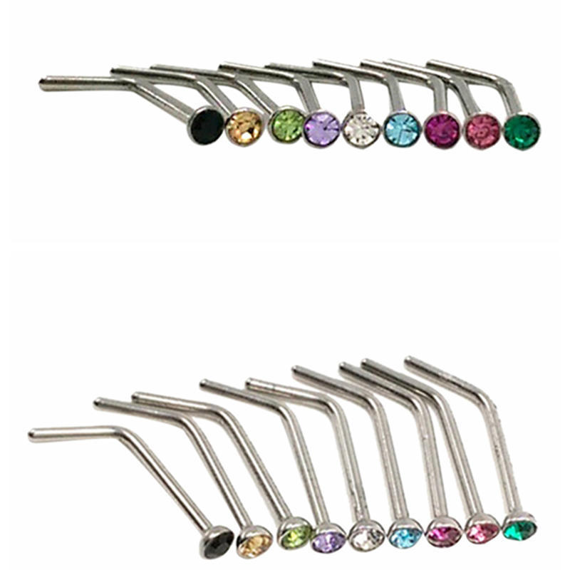 10 Stück Strass Edelstahl Schraube Nase Hoop Ring Stud Body Piercing Schmuck