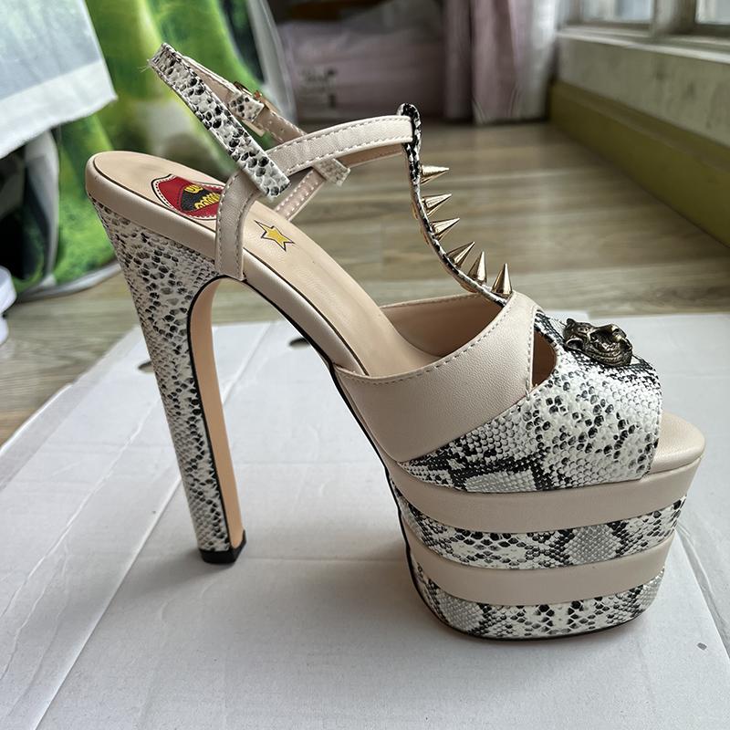 Fashion Brand Sexy Rivet 16cm High Heel Sandals Platform Party Wedding Ball T-stage Women Shoes High Quality Large 43summer Female Shoes