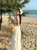 Elegante Vestito da Spiaggia Bianco Senza Maniche Stile Fata Francese per Donna