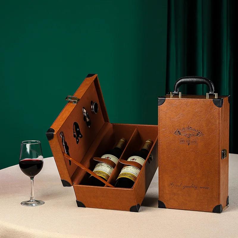 Scatola di Lusso Vintage in PU per Vino Scatola Porta Bottiglie Doppia in Pelle per Vino Rosso Custodia Portabottiglie Decorazione Anniversario Matrimonio Festa