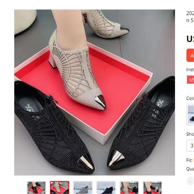 Herbstliche nackte Damenstiefel, sexy ausgehöhlte Strass-Netzschuhe, modische Sommer-Heels, spitze Stiefel