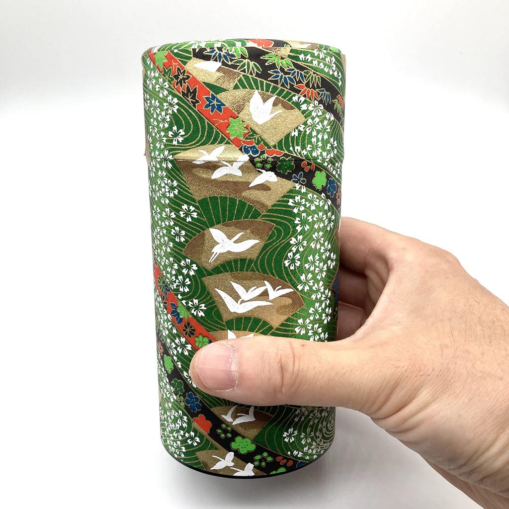 Noguchi Kumataro Teegarten Tee Große Kapazität Yuzen Washi-Papier mit innerem Fächer und Kranich Hergestellt in Stilvollem Caddy, 200g, Deckel, Design, Grün, Japan,