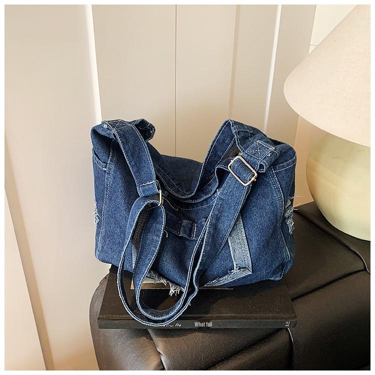 Korean Washed Denim Tote Bag - Women's 2025 Summer Fashion, Large Capacity Shoulder Crossbody
