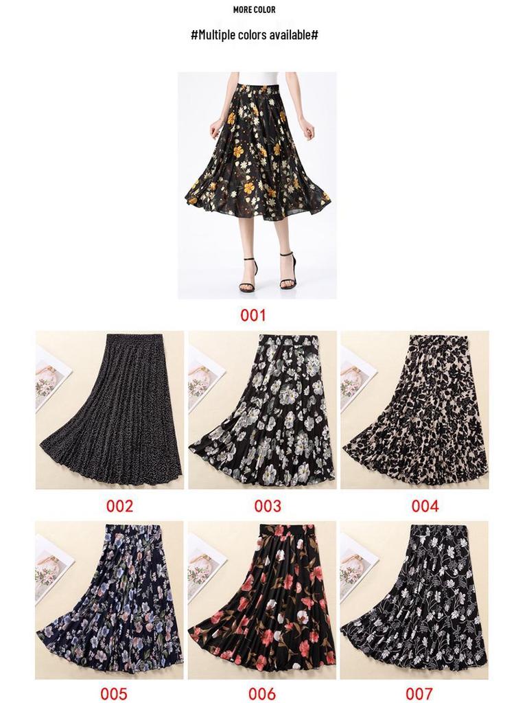 Women's Summer Midi Skirt with Lining - Elegant Swing Ice Silk for Middle-Aged and Elderly