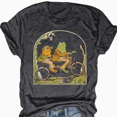 Fashion Women Frog Riding Bicycle Print T Shirt Funny Casual O-neck Short Sleeves T-shirt Summer Female Tee Shirt