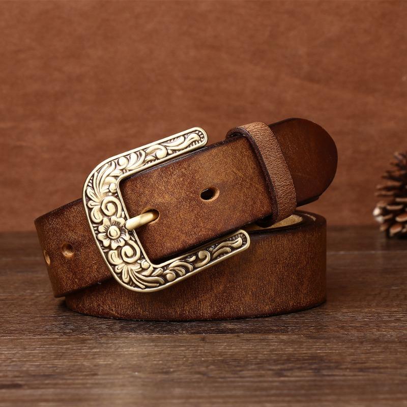 Thickened Men's First Layer Cowhide Retro Belt Copper Buckle Trendy Casual Belt