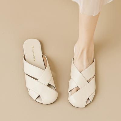 Fashion 2024 Summer Women's Outerwear Slippers Korean Style Trendy Shallow Mouth Design Mary Jane Shoes Mules Ladies' Casual Flats