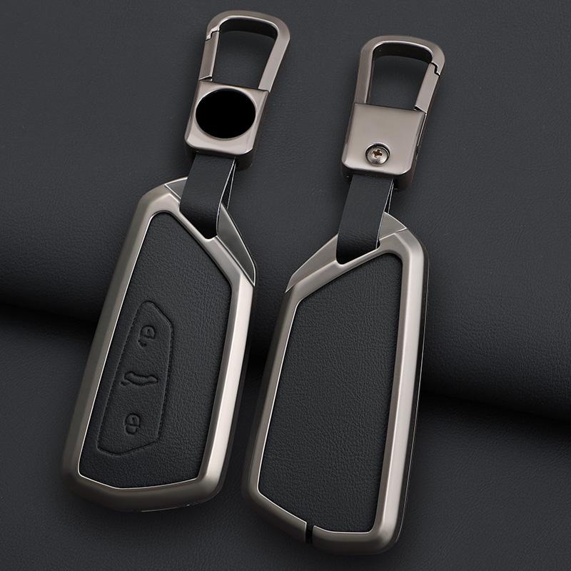 Zinklegierung Leder Auto Schlüsselanhänger Hülle für VW Volkswagen Golf 8 2020 Skoda Octavia A8 MK8 2022 2021 SEAT Leon MK4 Zubehör