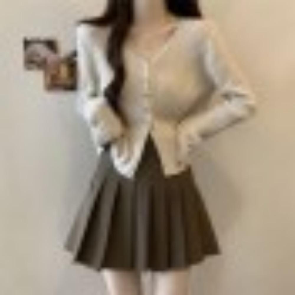 

Новый осенне-зимний вязаный кардиган для женщин Тонкий свитер-жакет с V-образным вырезом Короткий свободный топ высокого класса one size абрикосовый