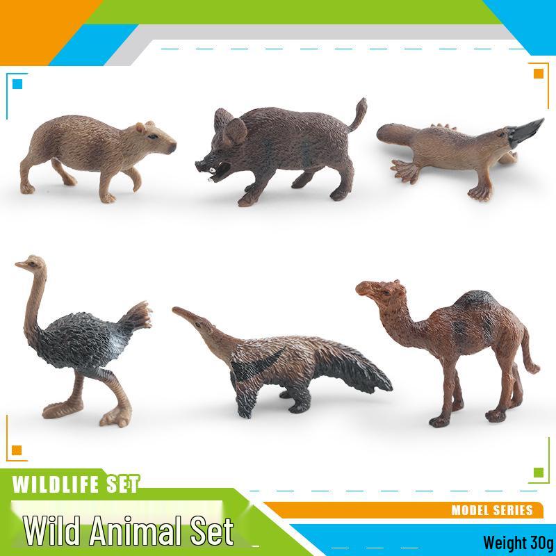 Wild Animal Model Toy Set: Camel, Flamingo, Ostrich, Wild Boar, Anteater, Platypus, Capybara