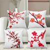 Red Plum Blossom Patterned White Cushion Pillow Covers Polyester pillowcase, sofa decorative cushion cov Headboard Pillow