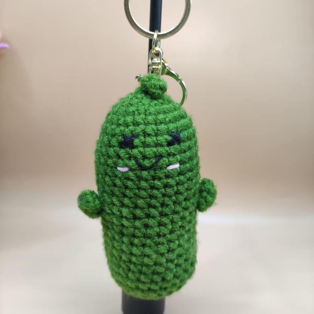 Handmade Crocheted Cucumber Doll Keychain: Emotional Support & Positive Energy Decor Gift