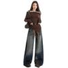Women's Retro High Waist Blue Wide-Leg Jeans - Versatile, Loose Fit, Autumn Fashion.