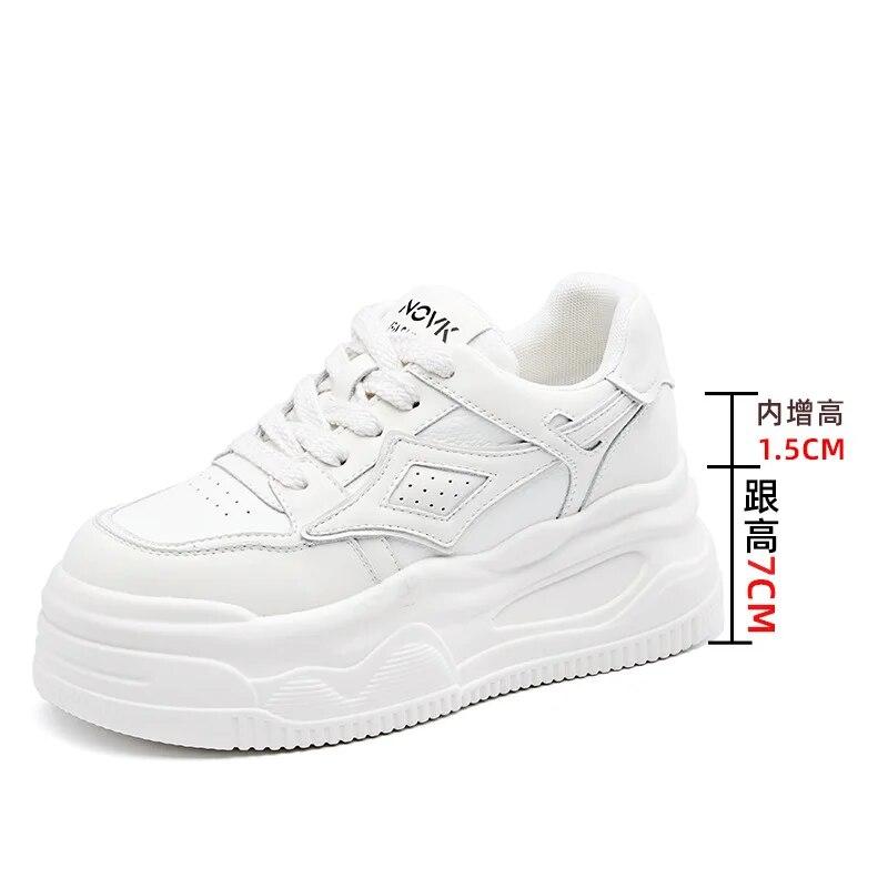 Fujin 8,5 cm Ku ekte skinn Vulcanize Comfy Boots Plattform Flats Høst Damer Vår Pils Mules Chunky Sneaker Damesko