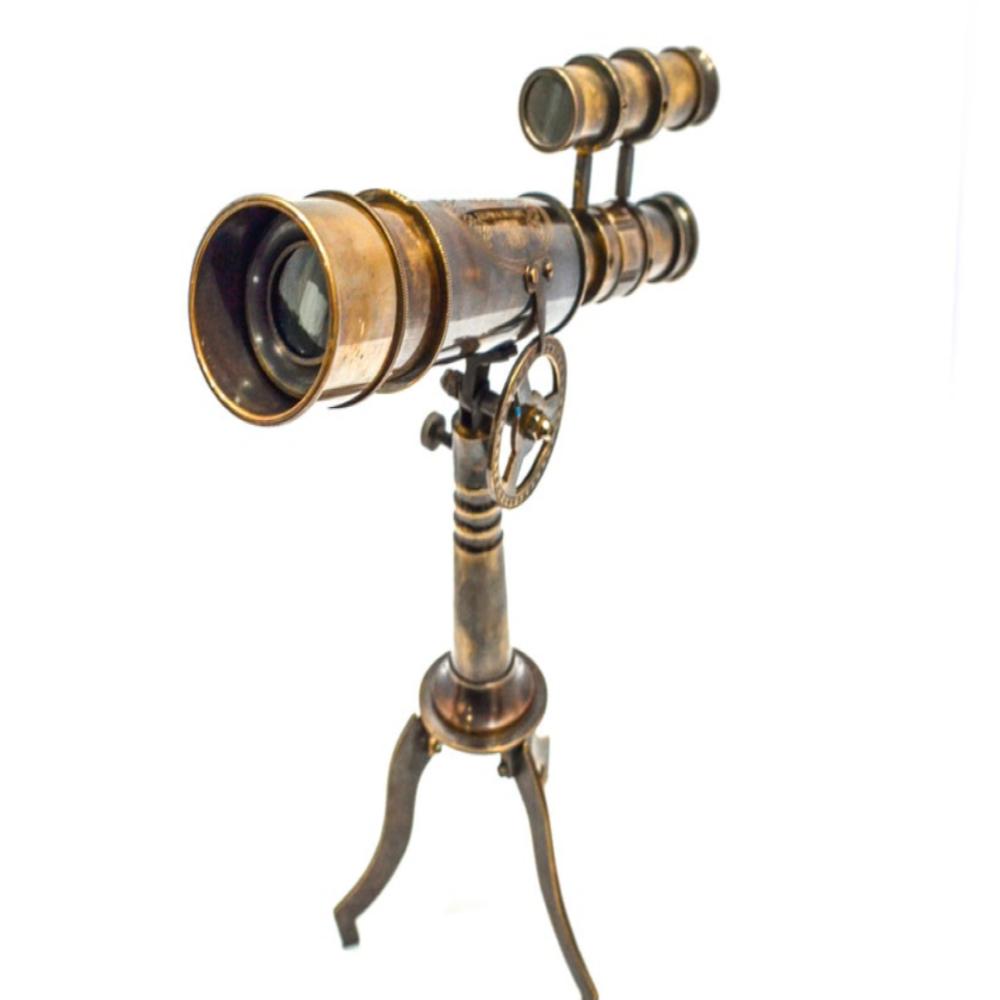 Vintage Brass Telescope on Tripod Stand – Antique Desktop Telescope, 8.89 cm Length x 10.16 cm Width x 6.35 cm Height