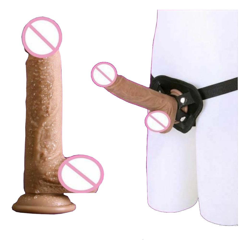 Soft Silicone Realistic  And Balls Dildo Suction Cup Strap On Harness Strap Ons