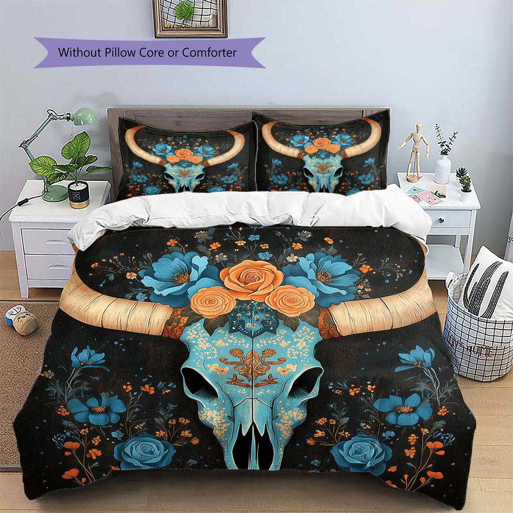 Cow Skull Pattern Bedding Home Decoration Birthday Gift (1 * duvet cover + 2 * pillowcase, without core)