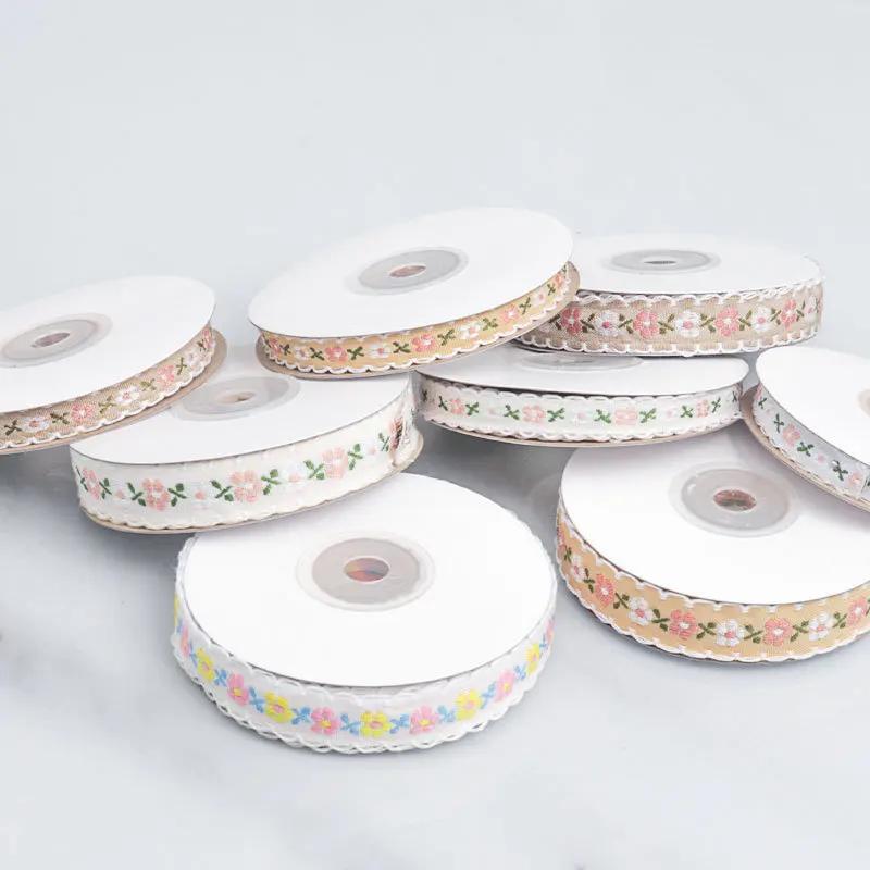 Beautiful Colorful Flower Ribbons 9m*1cm Embroidery Flower Polyester Ribbon DIY Hairpin Bowknot Accessories