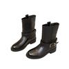 First-layer Cowhide Knight Boots 2025 Autumn and Winter Medium Tube Thin Boots Thick-soled Velvet Locomotive Martin Boots