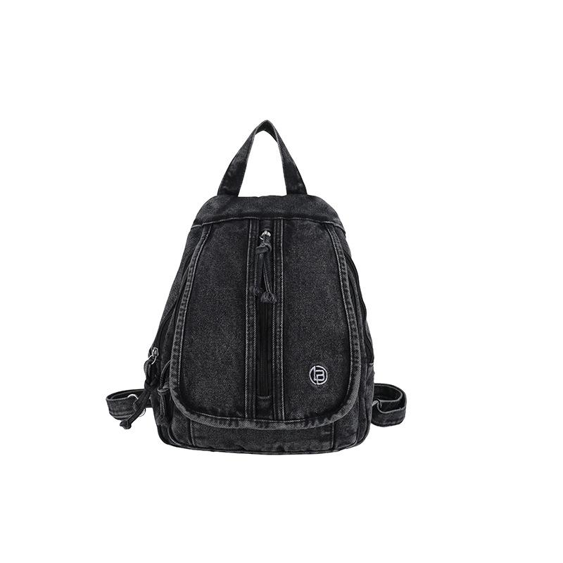Vintage Solid Color Denim Backpack Large Capacity Multifunctional Chest Bag