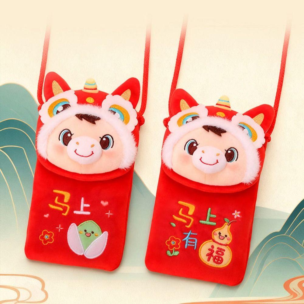 Lucky Horse Zodiac Horse Plush Crossbody bag Red Packet Chinese Style Horse Year Money Bag Envelope Cartoon Lucky Horse Pendant