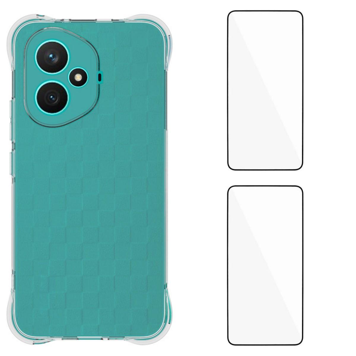 

Для Honor 400 5G (Глобальный) TPU чехол WANLONFENG WL2 Series 2.0мм чехол для телефона с 2 шт. защитных пленок из закаленного стекла Transparent