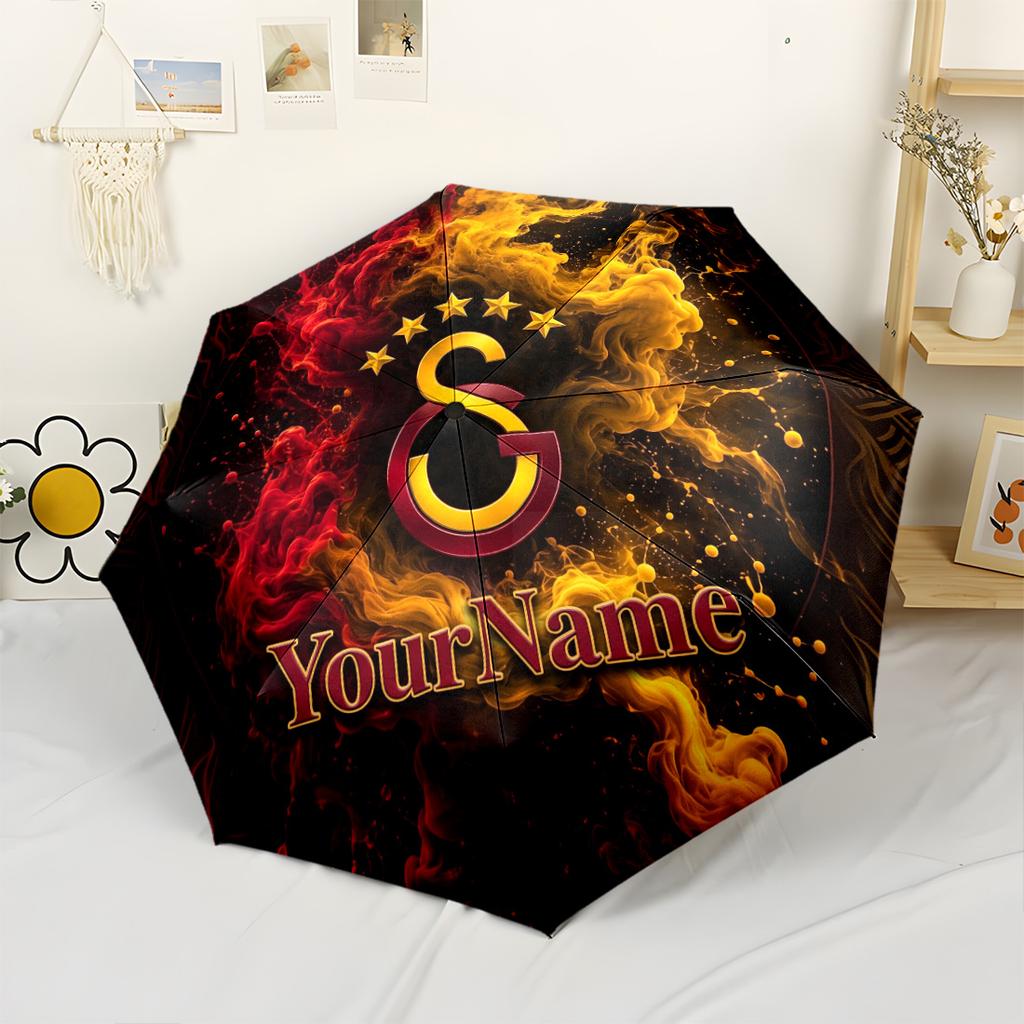 Galatasaray1 Personalized Name Umbrella Compact Travel Automatic Umbrella Compact Durable 8-Rib Foldable Design Travel Essential Fashionable