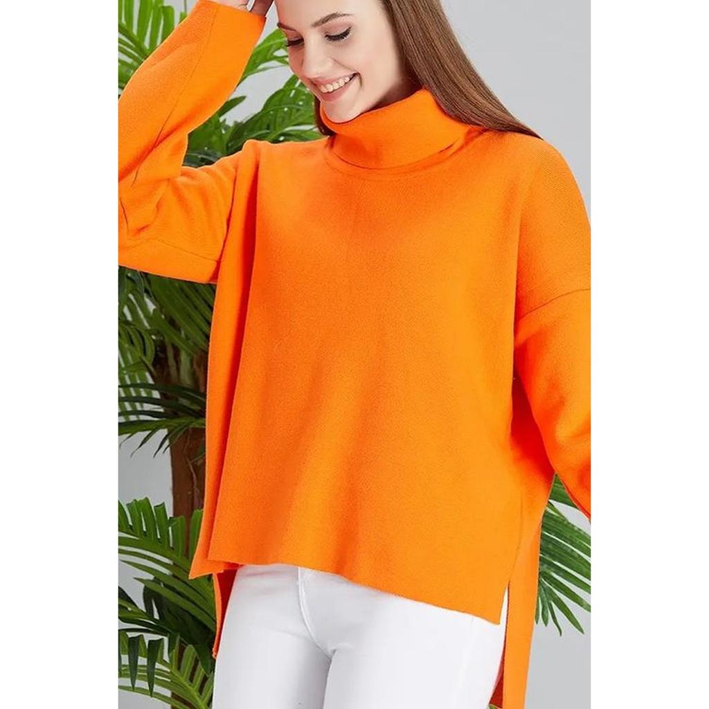 Tunique en tricot orange surdimensionnée à col roulé