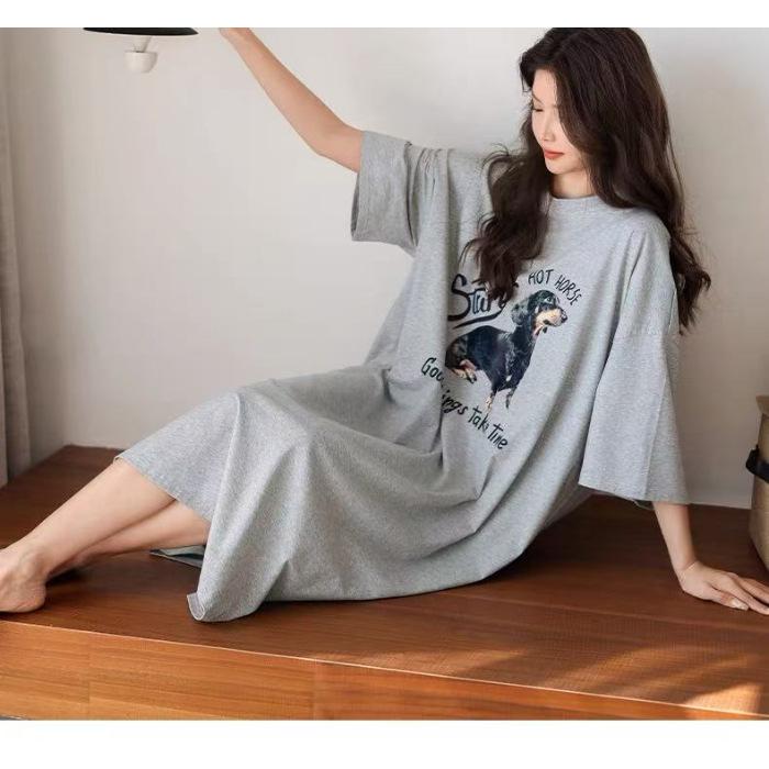 

A New Laid-back Style T-shirt Dress with Split Print and A Large-sized Short-sleeved Skirt Imitating Cotton Milk Silk 4XL серый