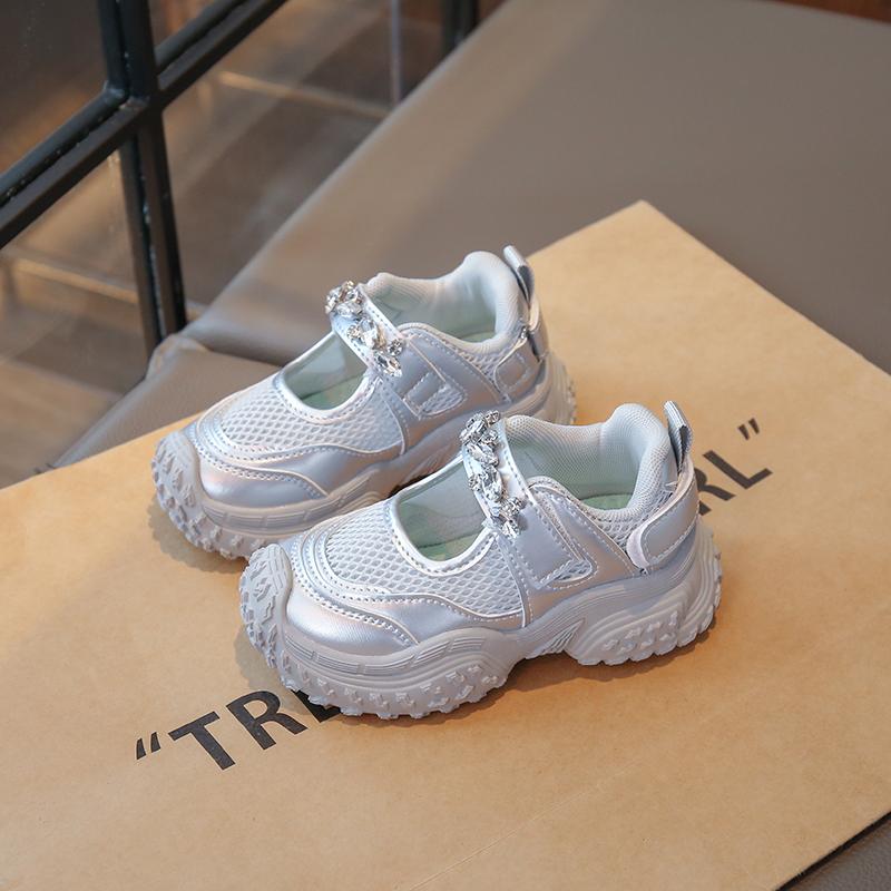 

Спортивная обувь для девочек Блестящие кристаллы Модные детские кроссовки Сетчатые дышащие 2025 Новые детские кроссовки Принцесса стиль Милые 28