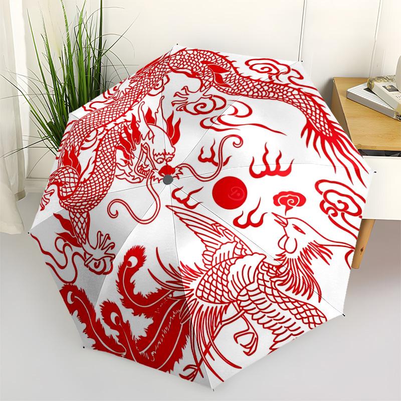 1pc Dragon Phoenix Automatic Open/close Folding Umbrella, Compact Portable Travel Umbrella, Durable Construction yy250809117