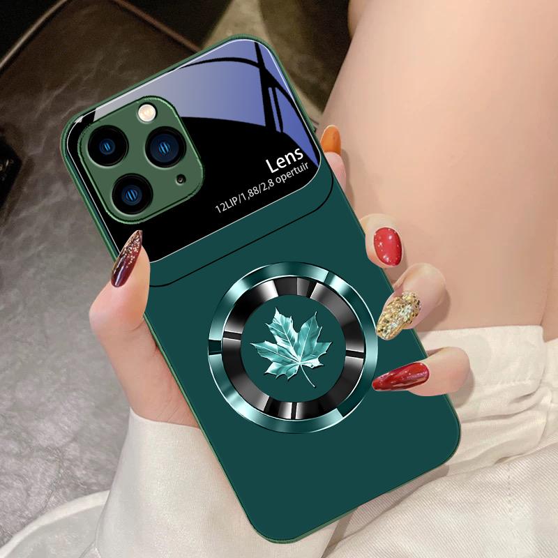 Kreis Ahornblatt Für IPhone 16 Pro Max 15 Pro 14 13 12 Mini 11 XS Max XR 7 8 Plus SE 2022 Gehärtetes Glas Handyhülle