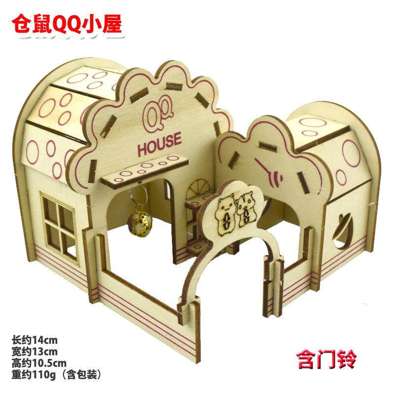 Hamster Ecological Wood Hideout Wooden Hut Small Animals Double Layer Villa Climbing Toy