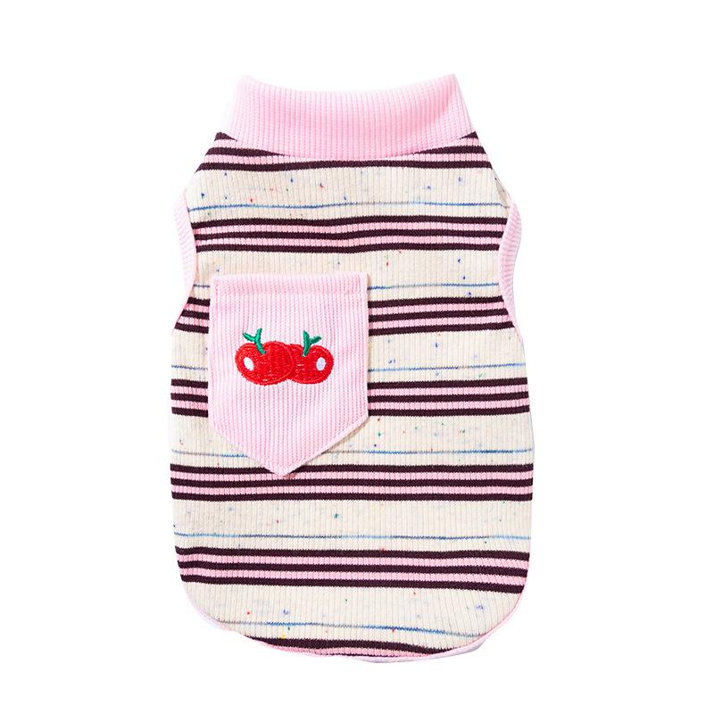 Cherry Embroidery Color Dot Striped Vest Small Dog Puppy Cat Summer Two Feet Sleeveless Pet Dog Clothing