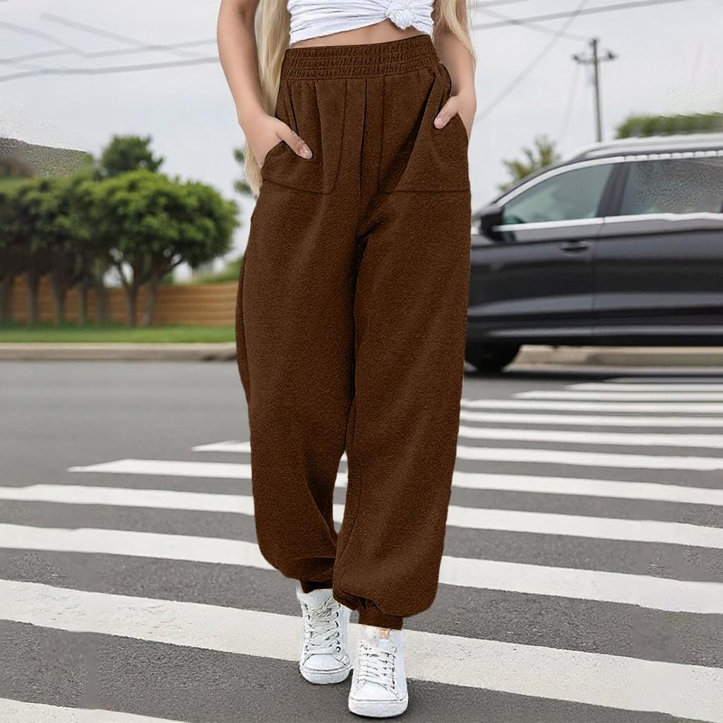 Stilvolle, lockere Jogginghose für Damen, bequeme Jogginghose mit hoher Taille und Gürteltasche
