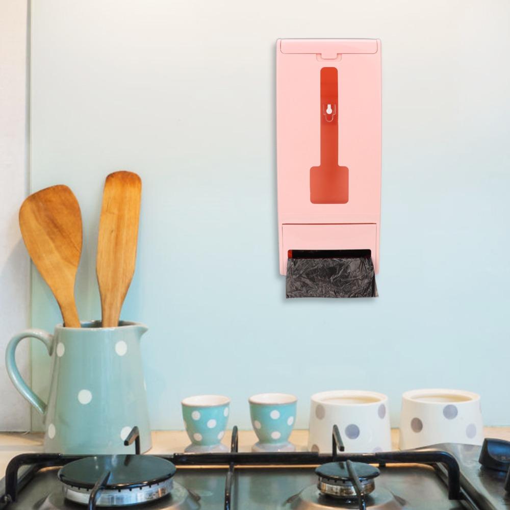 Wall Mounted Plastic Bag Dispenser Pink Trash Bag Organizer  Kitchen Bathroom Washroom