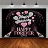 2D Happy Forever Birthday Backdrop, 2D Pink Silver Party Background for Photoshoot
