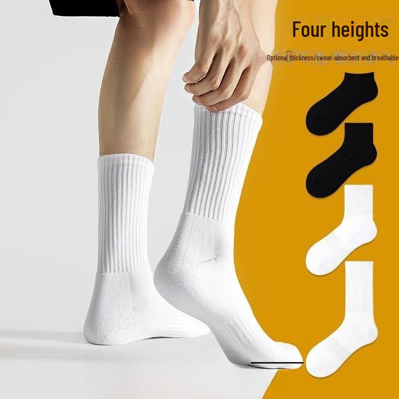 "Unisex Pure Cotton Socks: Sweat-Absorbing Deodorizing Options In Long Sports or Short Styles, Black and White Boat Socks Available."